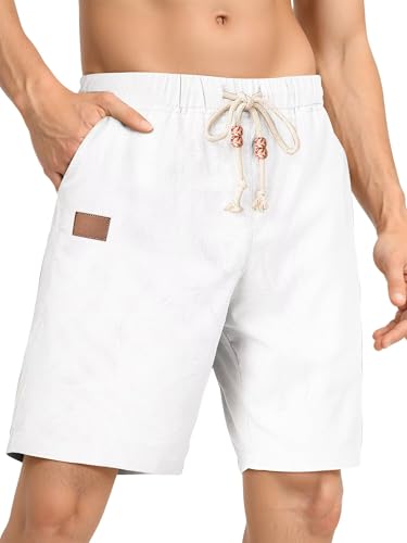 Meilicloth Leinen Shorts Herren Kurze Hosen Bermuda Shorts Sommer Cargo Shorts Casual Sport Shorts Leinenhose Herren Kurz Cordhose Freizeit Chino Shorts Sommershorts Weiß 38 von Meilicloth