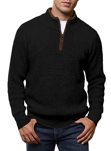 Meilicloth Pullover Herren Winter Troyer Sweatshirt Männer Winterpullover Wollpullover Zip Kaschmir Pullover Grobstrick Basic Sweater Strickpullover Rollkragenpullover Pulli Stehkragen Schwarz L von Meilicloth