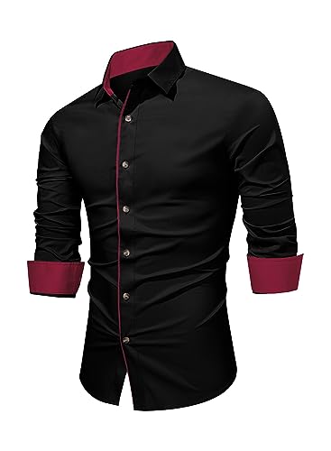 Meilicloth Schwarz Hemd Herren Langarm Businesshemd Freizeithemd Frackhemden Baumwolle Stretch Herrenhemden Formal Klassisch Button Down Hemden Kragen Regular Fit Business Work Party A Schwarz M von Meilicloth