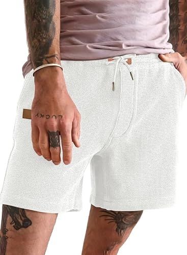 Meilicloth Shorts Herren Sport Kurze Hosen Herren Kurze Sporthose Casual Sommershorts Kurz Jogginghose Freizeithose Herren Leicht Sportshorts Sommer Herrenshorts Sweat Shorts Weiß 38 von Meilicloth