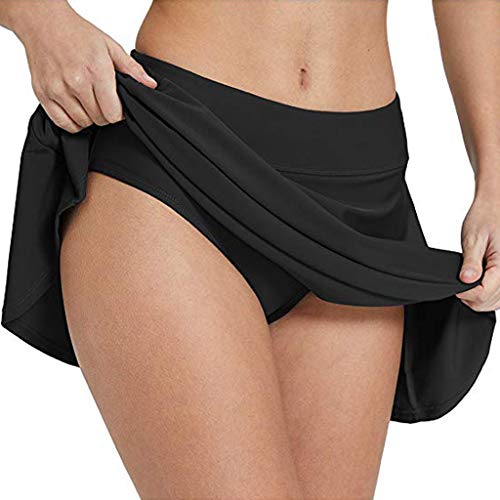 Damen Baderock Bikini Rock mit integrierter Innenslip Bikinirock Schwimmen Bikinihose Strandrock Wassersport Badeshorts Schwimmrock Badeanzug gebaut in Bottom Hotpants Minimizer Hose High Waist Slip von Meilily