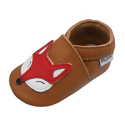 Mejale Baby Echte Lederschuhe Kleinkind Neugeborene Weiche Sohle Kleinkind Krabbeln Mokassins Jungen Mädchen Niedlicher Brauner Fuchs Neugeborene Geschenkpantoffeln (6-12 Monate, M) von Mejale