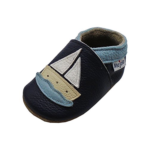 Mejale Babyschuhe Jungen Krabbelschuhe Kleinkind Kinderschuhe Mädchen Hausschuhe(Dunkelblau,18-24 Monate,XL) von Mejale