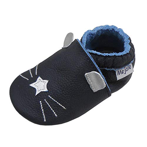 Mejale Infant Newborn Soft Sole Leder Babyschuhe Kleinkind Krabbeln Mokassins Jungen Mädchen Hausschuhe (0-6 Monate, Navy, S) von Mejale