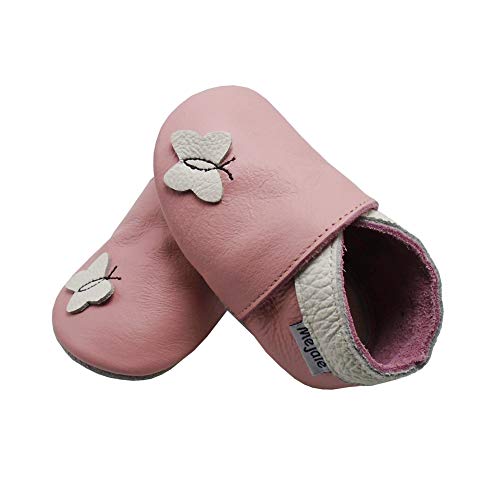 Mejale Lederschuhe Kinder Krabbelschuhe Baby Junge Mädchen Hausschuhe Weicher Leder Babyhausschuhe(0-6 Monate, Rosa, S) von Mejale