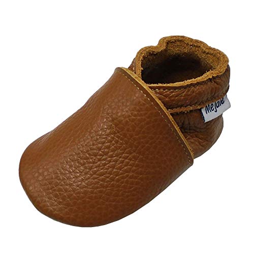 Mejale Premium Weiche Leder Lauflernschuhe Krabbelschuhe Babyschuhe Mokassin(Braun,18-24 Monate,XL) von Mejale