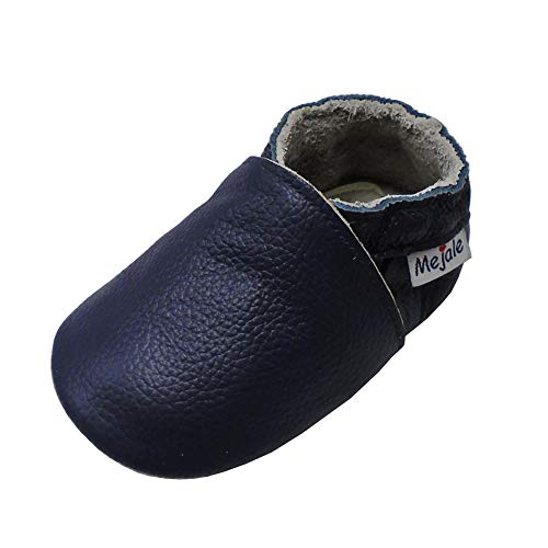 Mejale Premium Weiche Leder Lauflernschuhe Krabbelschuhe Babyschuhe Mokassin(Marineblau,18-24 Monate,XL) von Mejale