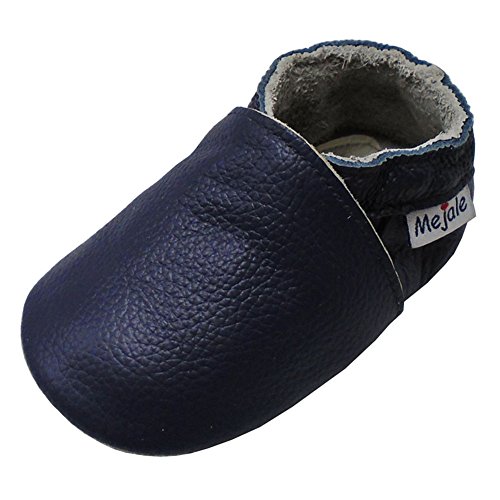 Mejale Baby-Hausschuhe aus weichem Leder, für die ersten Schritte, - marineblau - Größe: 6-12 mois von Mejale