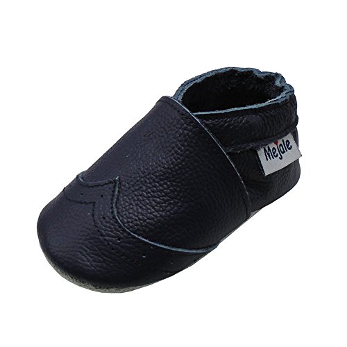 Mejale Weiche Sohle Leder Babyschuhe Lauflernschuhe Krabbelschuhe Kleinkind Kinderschuhe Hausschuhe(Marineblau,0-6 Monate,S) von Mejale