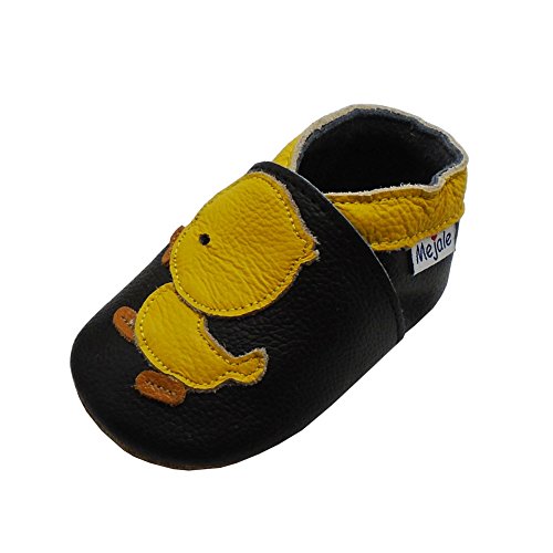 Mejale Weiche Sohle Leder Babyschuhe Lauflernschuhe Krabbelschuhe Kleinkind Kinderschuhe Hausschuhe Karikatur Blume 12-18 Monate,Schwarz Gelb,21/22 EU von Mejale