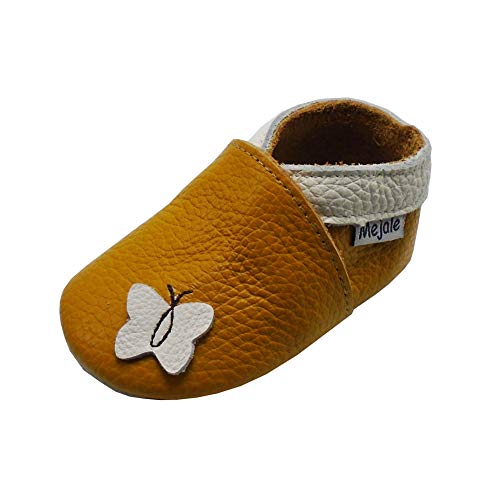 Mejale Weiche Sohle Leder Babyschuhe Lauflernschuhe Krabbelschuhe Kleinkind Kinderschuhe Hausschuhe Karikatur Schmetterling(12-18 Monate, braun,L) von Mejale