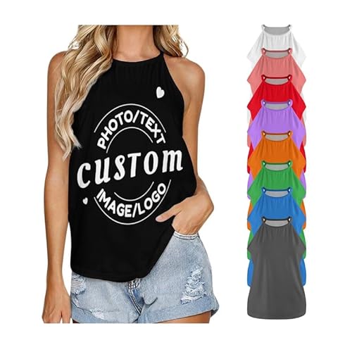 Benutzerdefinierte Tanktops für Frauen, personalisierte Neckholder-Tops mit Foto/Text, ärmellose Neckholder-Weste, Cami-T-Shirt, Sommer-T-Shirts Benutzerdefinierte Tanktops für Frauen, personalisierte Neckholder-Tops mit Foto/Text, ärmellose Neckholder-Weste, Cami-T-Shirt, Sommer-T-Shirts von Melbrakin