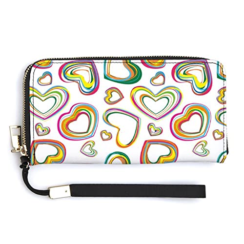 Melbrakin Damen-Geldbörse mit Regenbogen-Farbverlauf, Buntem Herzmuster, großes Fassungsvermögen, Geldbörsen für Damen, Lange Clutch-Taschen, Bedruckte PU-Handtasche mit Reißverschluss Melbrakin Damen-Geldbörse mit Regenbogen-Farbverlauf, Buntem Herzmuster, großes Fassungsvermögen, Geldbörsen für Damen, Lange Clutch-Taschen, Bedruckte PU-Handtasche mit Reißverschluss von Melbrakin
