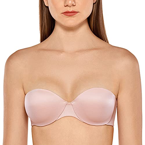 Meliwoo Damen Push Up Trägerlos BH - mit Bügel, Licht Einlagen, Abnehmbare Trägern Nacktes Rosa 80B von Meliwoo