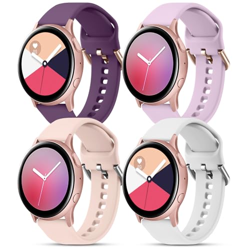 Armbänder kompatibel mit Samsung Galaxy Watch Active 2, 40 mm, 44 mm, Galaxy Watch Active, 20 mm weiches Silikon, Sport-Ersatzband für Galaxy Watch Active 2, Damen und Herren, 4 Stück von Meliya