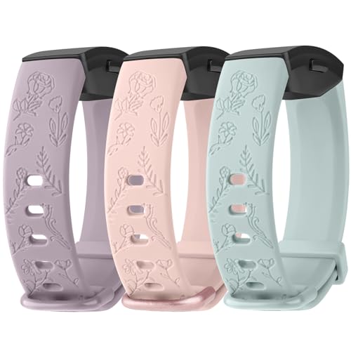 Meliya Armbänder mit Blumengravur, kompatibel mit Fitbit Inspire 2 für Damen, 3 Stück, verstellbar, weiches Silikon, Sport-Ersatzarmband für Fitbit Inspire 2/Fitbit Inspire Tracker von Meliya