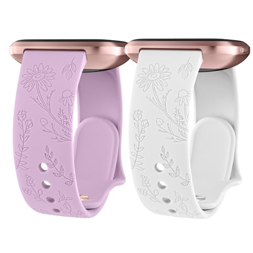 Meliya Armbänder mit Blumengravur, kompatibel mit Fitbit Versa 2 für Damen, 2 Stück, verstellbar, weiches Silikon, Sport-Ersatzarmband für Fitbit Versa Lite/Versa 2/Versa von Meliya