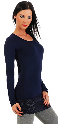 Mellice - Damen Longshirt Langarm Shirt Tunika mit Spitze (S, Marineblau) von Mellice