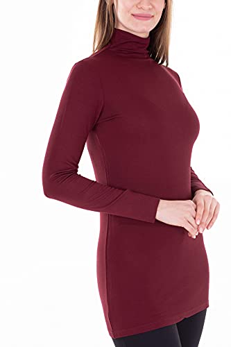 Mellice - Damen Longshirt Rollkragen Langarm Shirt Tunika - 050 (XXL, Weinrot) von Mellice