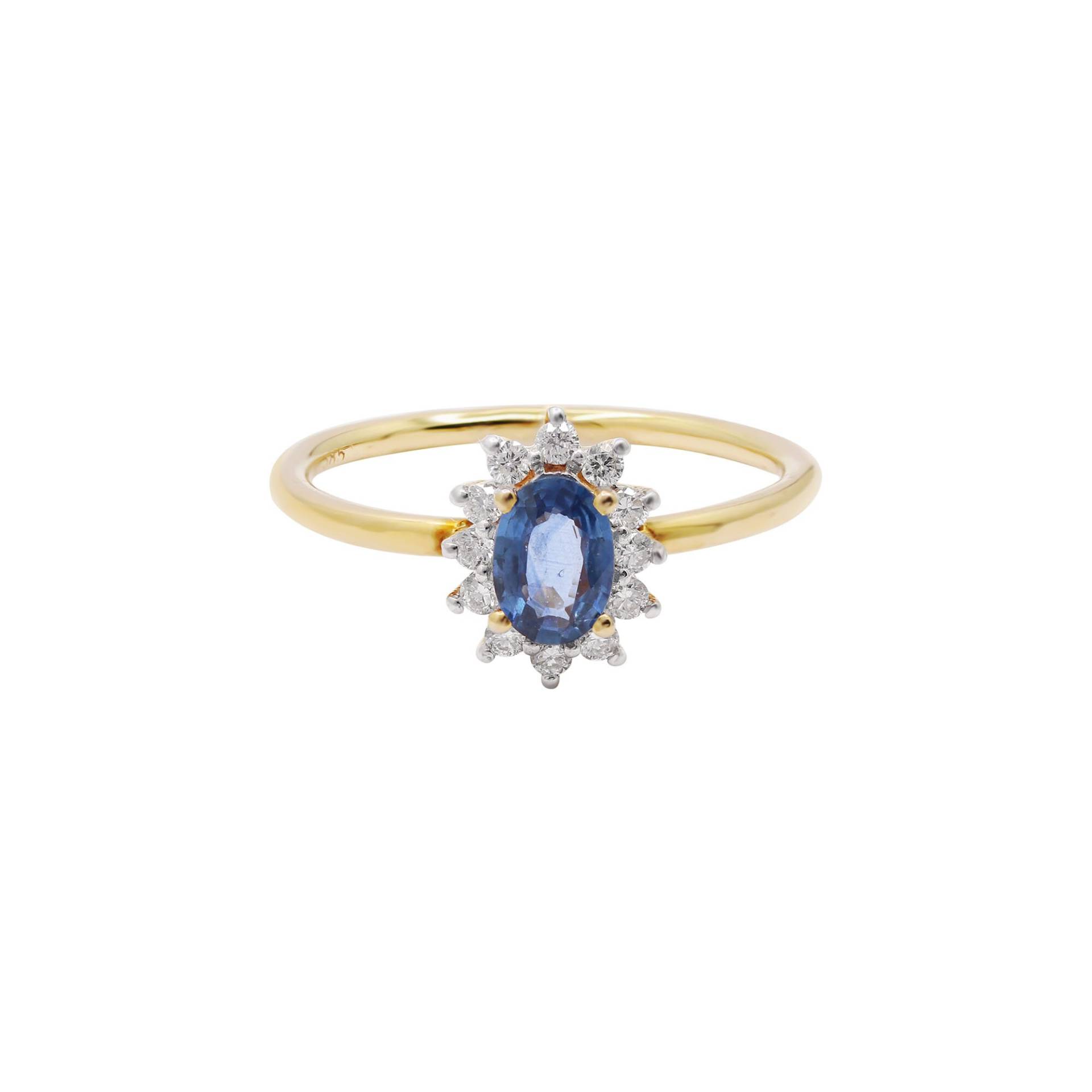 Gold Saphir Ring - Diamant Halo Blau Edelstein Midi Stein Handgemachter Geburtsstein Geschenk Für Freund Geburtstag Jubiläum von Memoriajewels