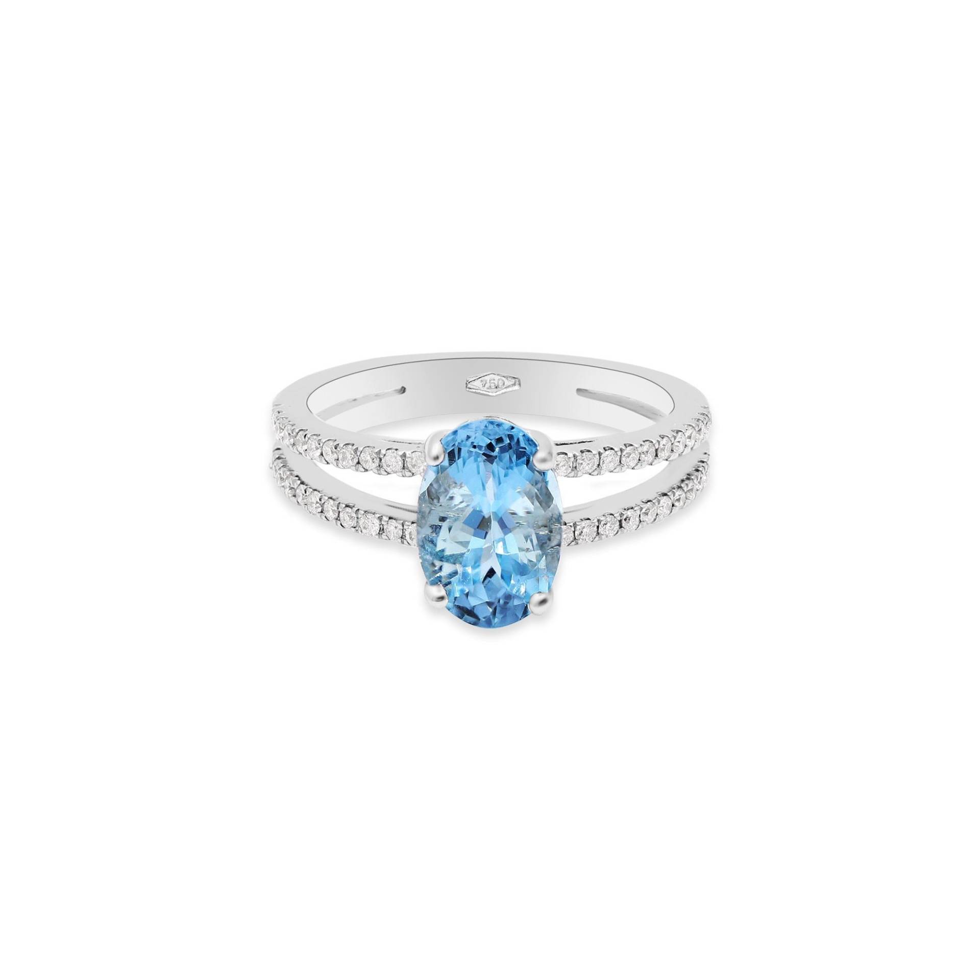 Natürlicher Blauer Aquamarinring 18K Gold Oval Edelstein Diamant Ring - März Geburtsstein Verlobung Jubiläum Vintage von Memoriajewels