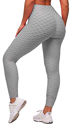 Memoryee Damen Honeycomb Leggings Geraffte Hintern Heben Hohe Taille Push Up Boom Booty Sport Leggings mit Bauchkontrolle Plus Größe Blickdichte Dehnbare Gym Yogahosen/Grau/M von Memoryee