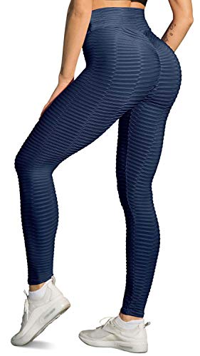 Memoryee Damen Honeycomb Leggings Geraffte Hintern Heben Hohe Taille Push Up Boom Booty Sport Leggings mit Bauchkontrolle Plus Größe Blickdichte Dehnbare Gym Yogahosen/Style1-Navy/S von Memoryee