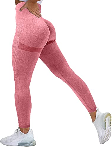Memoryee Scrunch Butt Sport Leggings Damen Geraffte Hintern Heben Hohe Taille Bauchkontrolle Blickdicht Yogahose Fitnesshose/B-Bean Paste Pink/XS von Memoryee