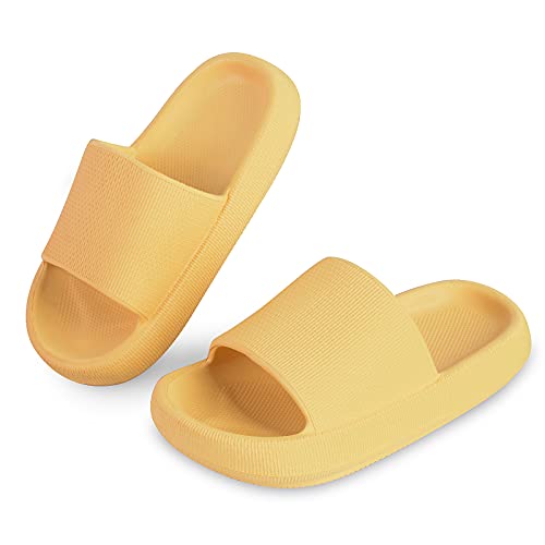 Jungen Mädchen Badelatschen Pantoletten Sommer Hausschuhe Dusch-& Badeschuhe Rutschfeste Flache Strand Sandalen Schuhe Gelb 24/25 EU von Menore