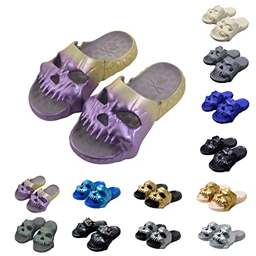 Menore Neue Verlaufsfarbe Leuchtende Totenkopf Hausschuhe Schädel Schlappen Damen Herren Modern Eva Sandalen mit dicken Sohlen Indoor Outdoor Sommer Badezimmer Pool Strand von Menore