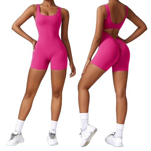 Menore Women's Jumpsuit Sleeveless Short Jumpsuits Backless Tank Tops Bodycon Scrunch Butt Yoga Rompers V Back Sexy Playsuits Gym Workout One Piece von Menore