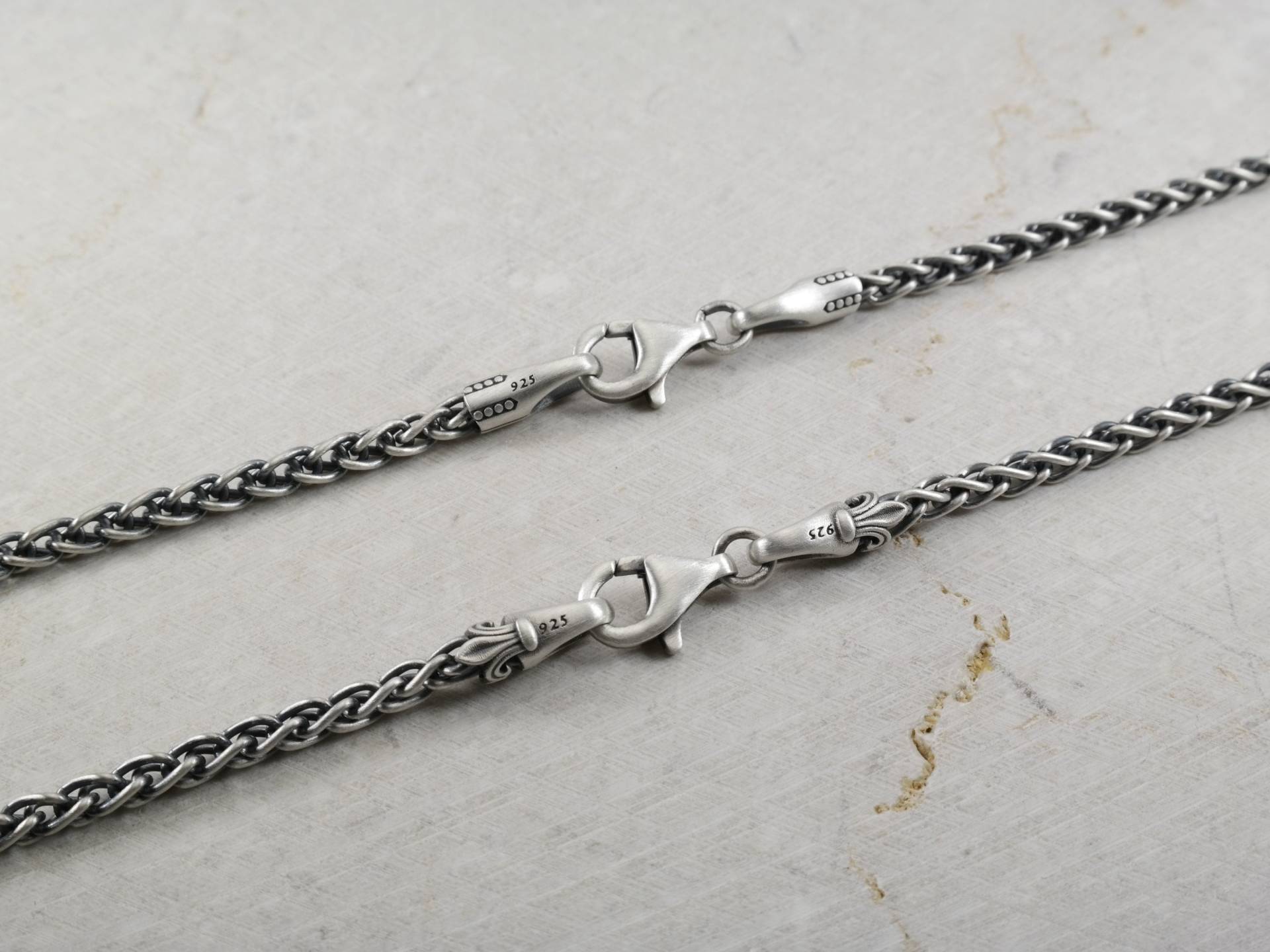 3.0mm Weizen Geflochtene Halskette, Fleur De Lis, Italien Beste Spiga Verschluss Männer Frauen Unisex 3mm Silber 925 Mann Kette, Geschenk Für Ihn Sie von MeriFineJewelry