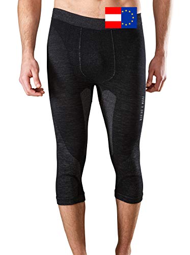 Merino & More Merino Unterhose Herren - Funktionsunterwäsche Merinowolle - Premium Funktions Skiunterhose 3/4 lang - schwarz-grau Gr. M von Merino & More