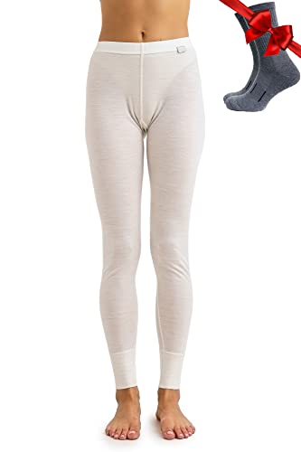 Merino Wolle Thermounterwäsche Damen - Merino Unterhose Damen Merino Leggings Leichte + Wollsocken (Large, 165 Snow White) von Merino.tech