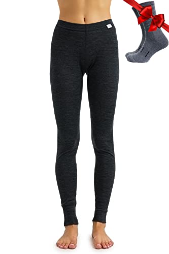 Merino Wolle Thermounterwäsche Damen - Merino Unterhose Damen Merino Leggings Leichte + Wollsocken (Small, 165 Charcoal Grey) von Merino.tech