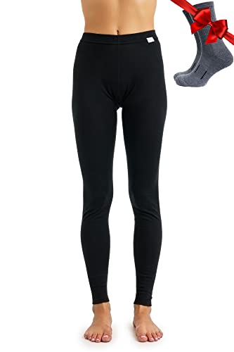 Merino Wolle Thermounterwäsche Damen - Merino Unterhose Damen Merino Leggings Leichte + Wollsocken (X-Large, 165 Black) von Merino.tech