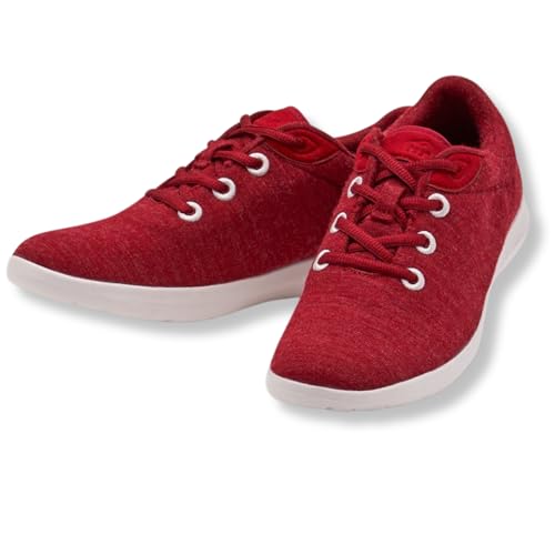 Merinos Herrenschuhe Sneaker Lace Up Bequeme Sportschuhe aus Merinowolle Freizeitschuhe für Herren Dunkelrot Größe 44 von Merinos