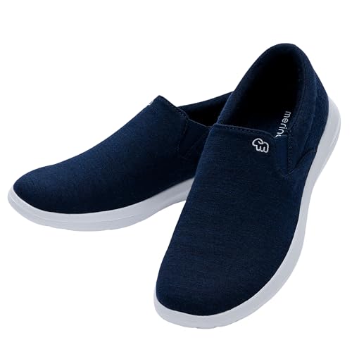 Merinos Herrenschuhe Sneaker Slip-On Bequeme Sportschuhe aus Merinowolle Freizeitschuhe bequem Herren Slipper Dunkelblau-Weiß Größe 44 von Merinos