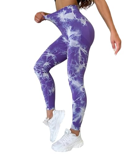 Merlvida Scrunch Butt Sport Leggings Damen High Waist Seamless Push Up Leggings Blickdicht Boom Booty Leggings Sporthose mit Bauchkontrolle Slim Sportleggins Gym Leggins Hose A14 - Lila Size M von Merlvida