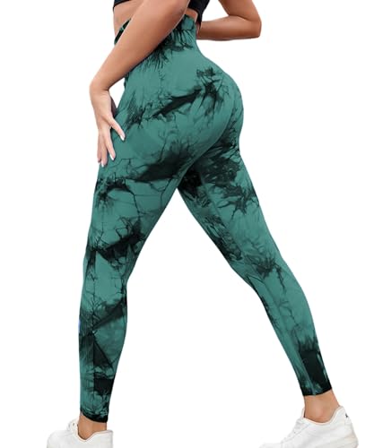 Merlvida Scrunch Butt Sport Leggings Damen High Waist Seamless Push Up Leggings Blickdicht Boom Booty Leggings Sporthose mit Bauchkontrolle Slim Sportleggins Gym Leggins Hose A15 -Tie-dye grün Size M von Merlvida