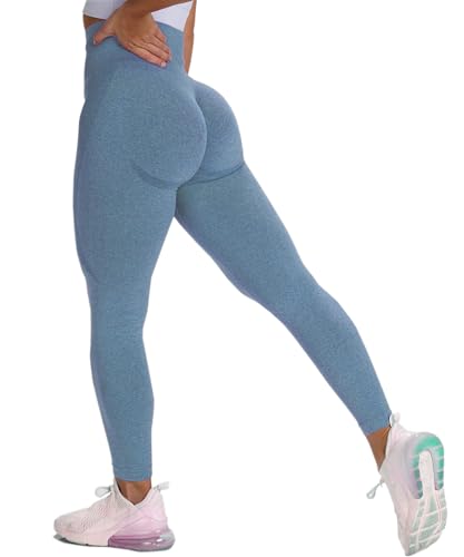 Merlvida Scrunch Butt Sport Leggings Damen High Waist Seamless Push Up Leggings Blickdicht Boom Booty Leggings Sporthose mit Bauchkontrolle Slim Sportleggins Gym Leggins Hose D04 - Blau Size M von Merlvida