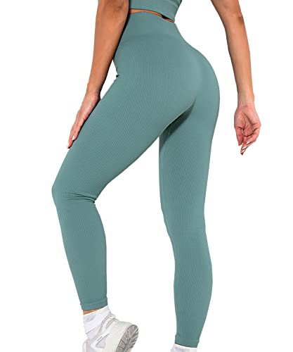 Merlvida Scrunch Butt Sport Leggings Damen High Waist Seamless Push Up Leggings Blickdicht Boom Booty Leggings Sporthose mit Bauchkontrolle Slim Sportleggins Gym Leggins Hose F03 - Graublau Size L von Merlvida