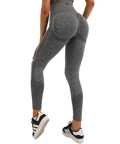 Merlvida Scrunch Butt Sport Leggings Damen High Waist Seamless Push Up Leggings Blickdicht Boom Booty Leggings Sporthose mit Bauchkontrolle Slim Sportleggins Gym Leggins Hose B02 - Grau Size M von Merlvida