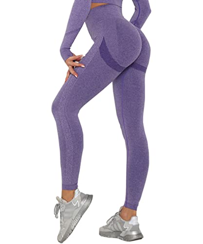 Merlvida Scrunch Butt Sport Leggings Damen High Waist Seamless Push Up Leggings Blickdicht Boom Booty Leggings Sporthose mit Bauchkontrolle Slim Sportleggins Gym Leggins Hose A06 - Violett Size M von Merlvida