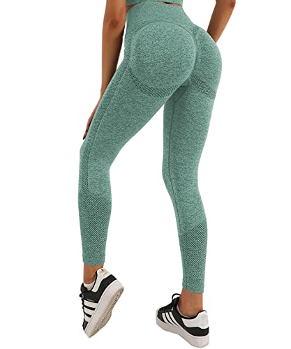 Merlvida Scrunch Butt Sport Leggings Damen High Waist Seamless Push Up Leggings Blickdicht Boom Booty Leggings Sporthose mit Bauchkontrolle Slim Sportleggins Gym Leggins Hose B04 - Grün Size S von Merlvida