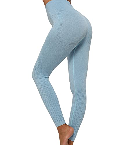 Merlvida Scrunch Butt Sport Leggings Damen High Waist Seamless Push Up Leggings Blickdicht Boom Booty Leggings Sporthose mit Bauchkontrolle Slim Sportleggins Gym Leggins Hose C03 - Blau Size M von Merlvida