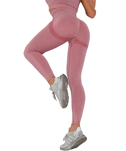 Merlvida Scrunch Butt Sport Leggings Damen High Waist Seamless Push Up Leggings Blickdicht Boom Booty Leggings Sporthose mit Bauchkontrolle Slim Sportleggins Gym Leggins Hose A05 - Rosa Size XL von Merlvida