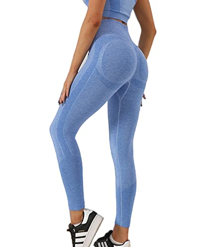 Merlvida Scrunch Butt Sport Leggings Damen High Waist Seamless Push Up Leggings Blickdicht Boom Booty Leggings Sporthose mit Bauchkontrolle Slim Sportleggins Gym Leggins Hose B05 - Himmelblau Size M von Merlvida