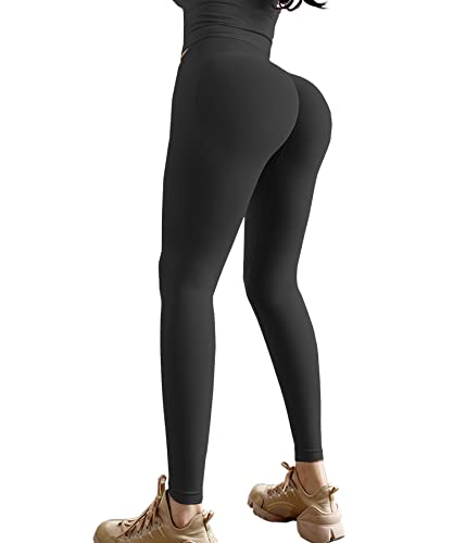 Merlvida Scrunch Butt Sport Leggings Damen High Waist Seamless Push Up Leggings Blickdicht Boom Booty Leggings Sporthose mit Bauchkontrolle Slim Sportleggins Gym Leggins Hose E01 - Schwarz Size L von Merlvida