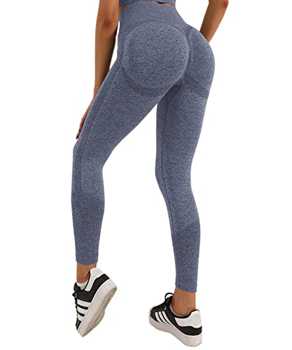 Merlvida Scrunch Butt Sport Leggings Damen High Waist Seamless Push Up Leggings Blickdicht Boom Booty Leggings Sporthose mit Bauchkontrolle Slim Sportleggins Gym Leggins Hose B03 - Blau Size L von Merlvida